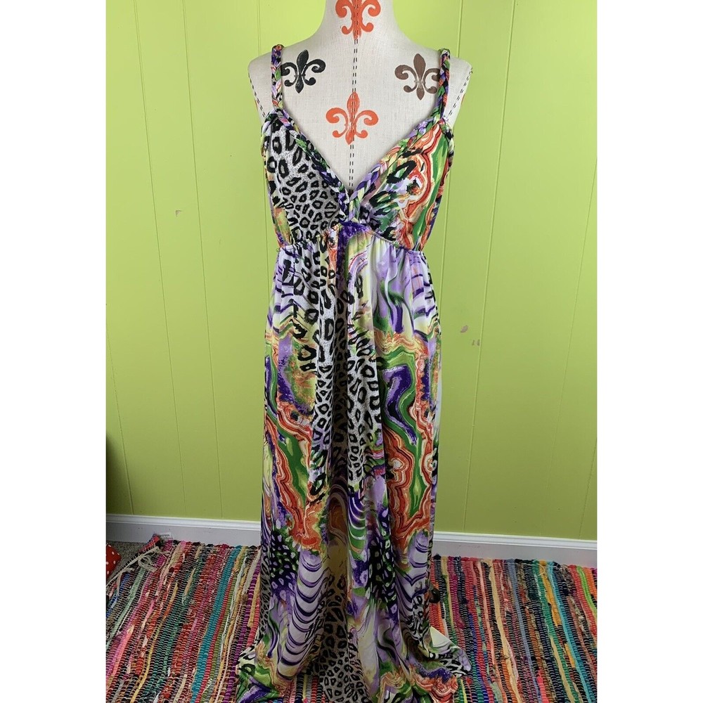 Adore Women L? Straps Dress Stretchy Jersey Abstract Multicolors Elastic Waist